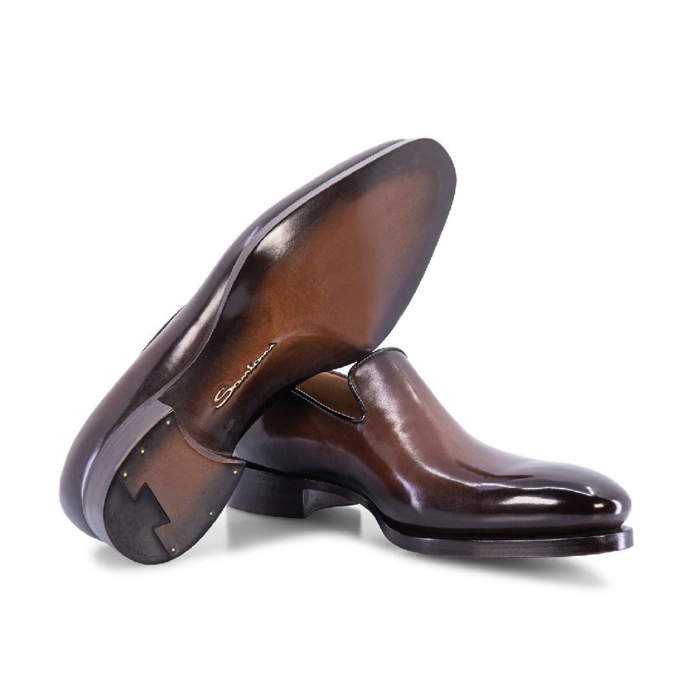 Santoni Mocassino Uniqua da uomo in pelle anticata marrone Italy