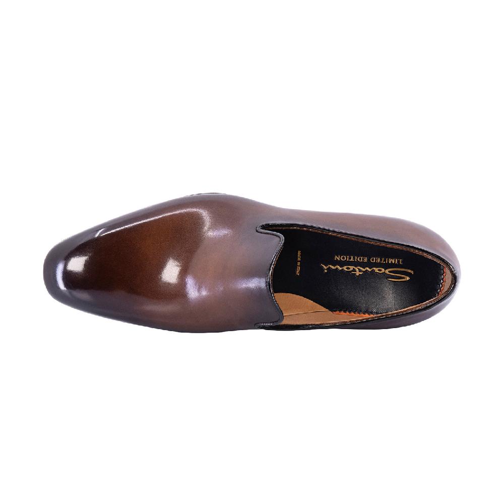 Santoni Mocassino Uniqua da uomo in pelle anticata marrone Italy