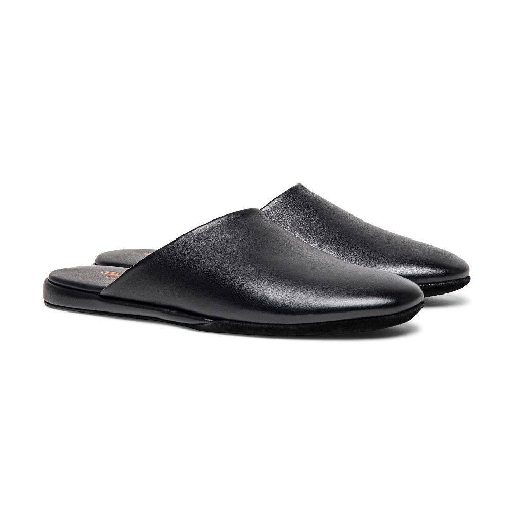 Santoni Pantofola da uomo in pelle nera In Linea