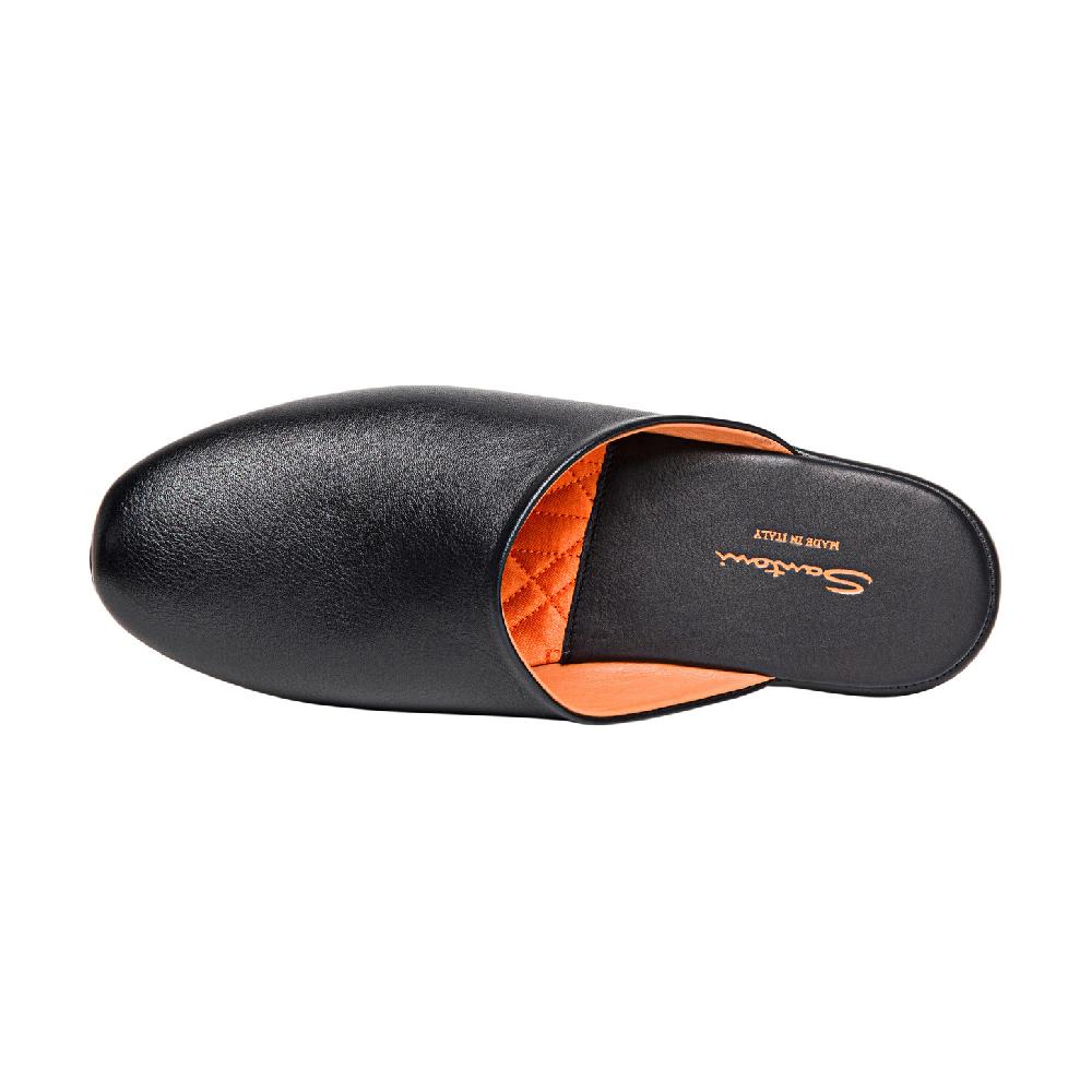 Santoni Pantofola da uomo in pelle nera In Linea