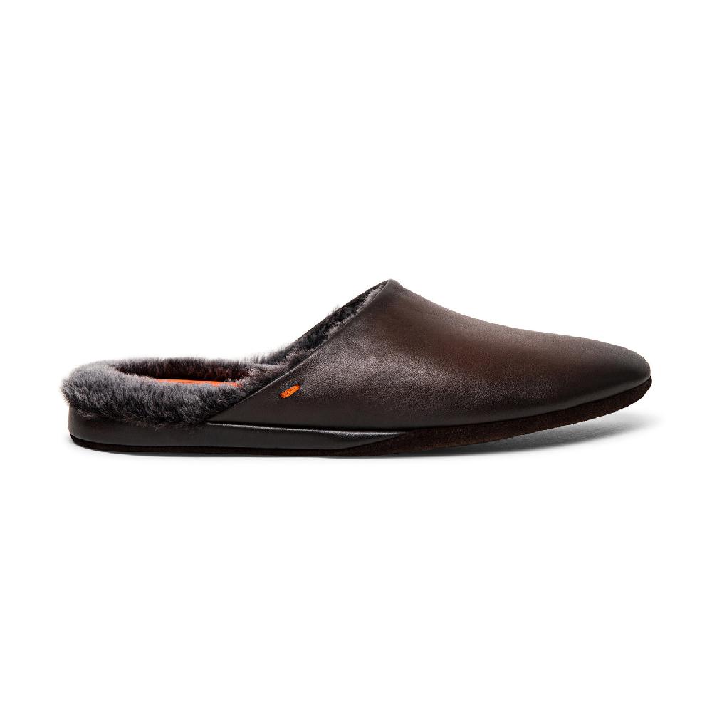 Santoni Pantofola da uomo in pelle anticata marrone