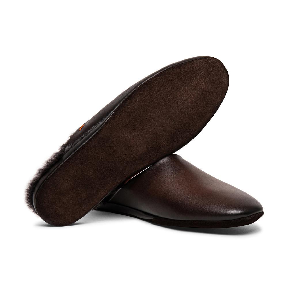 Santoni Pantofola da uomo in pelle anticata marrone Nuovo