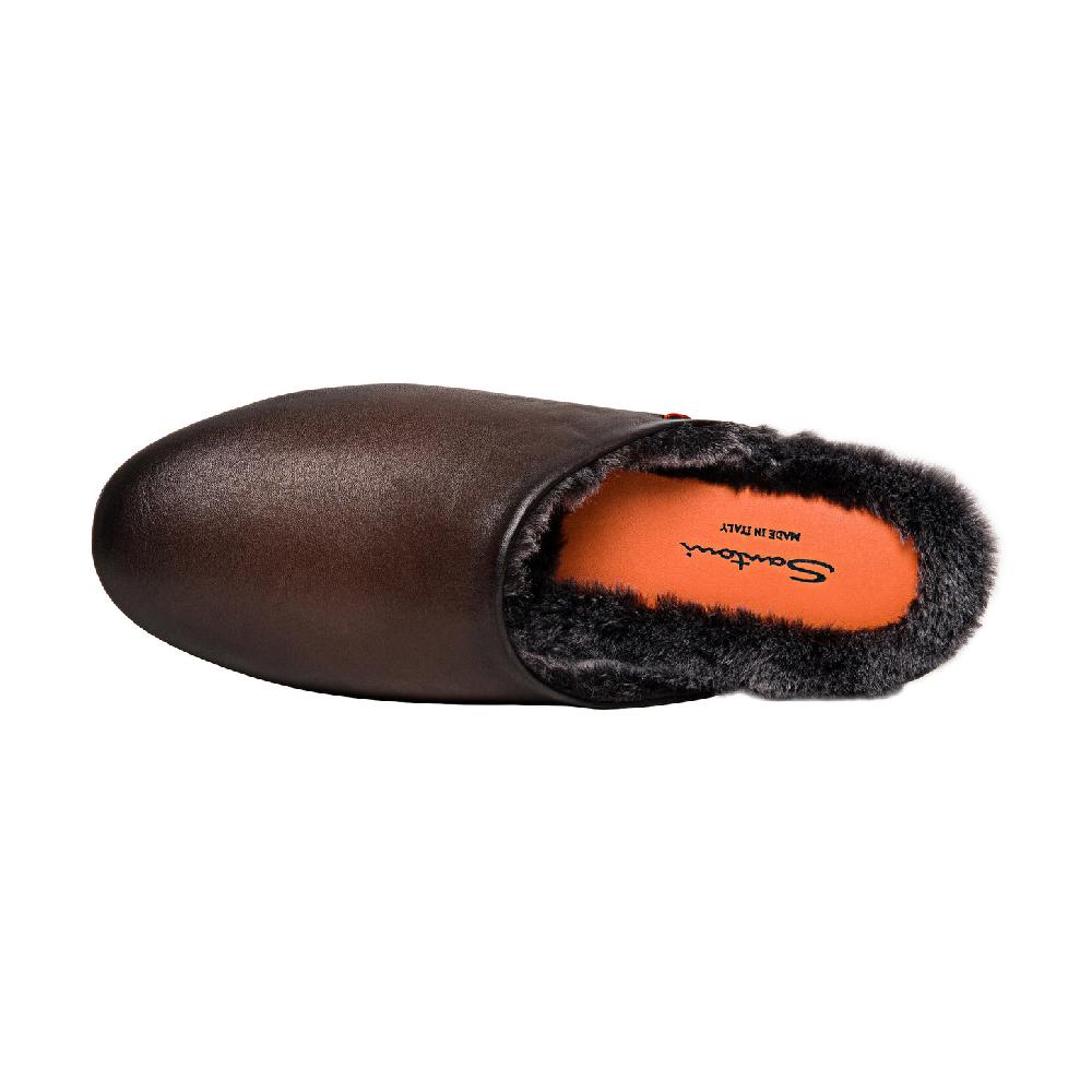 Santoni Pantofola da uomo in pelle anticata marrone Nuovo