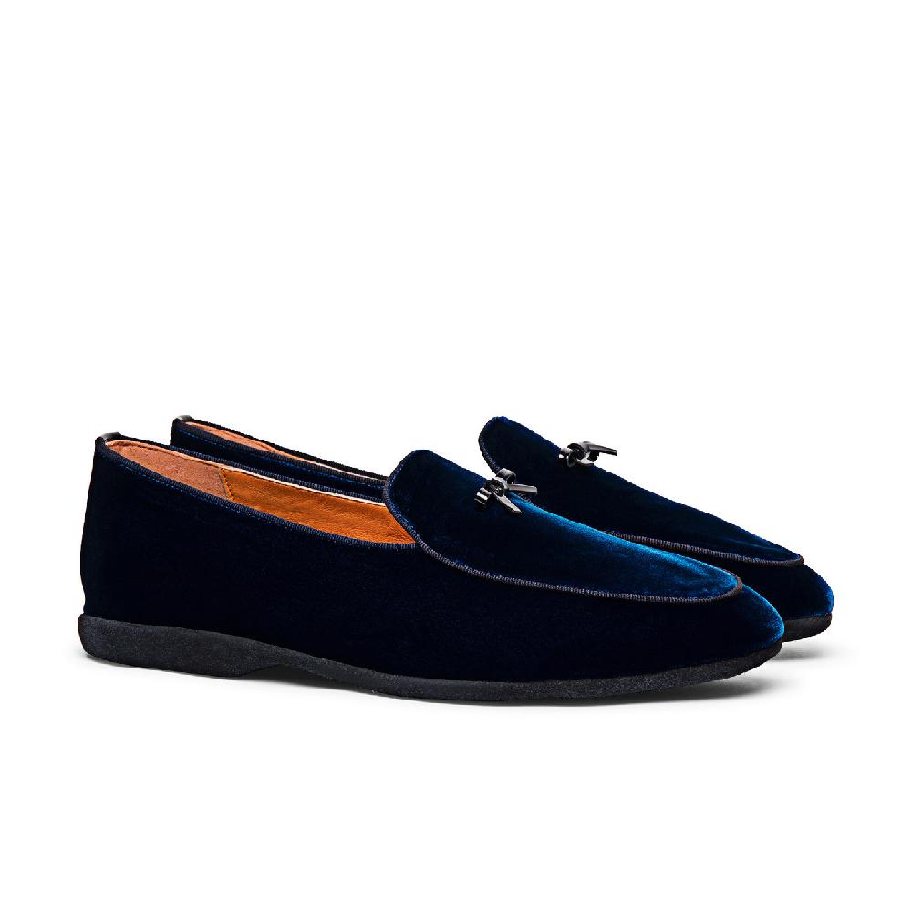 Santoni Pantofola con dettaglio fiocco da uomo in velluto blu Vendita