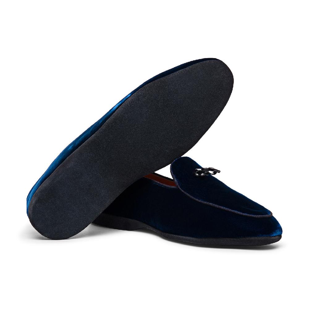 Santoni Pantofola con dettaglio fiocco da uomo in velluto blu Vendita