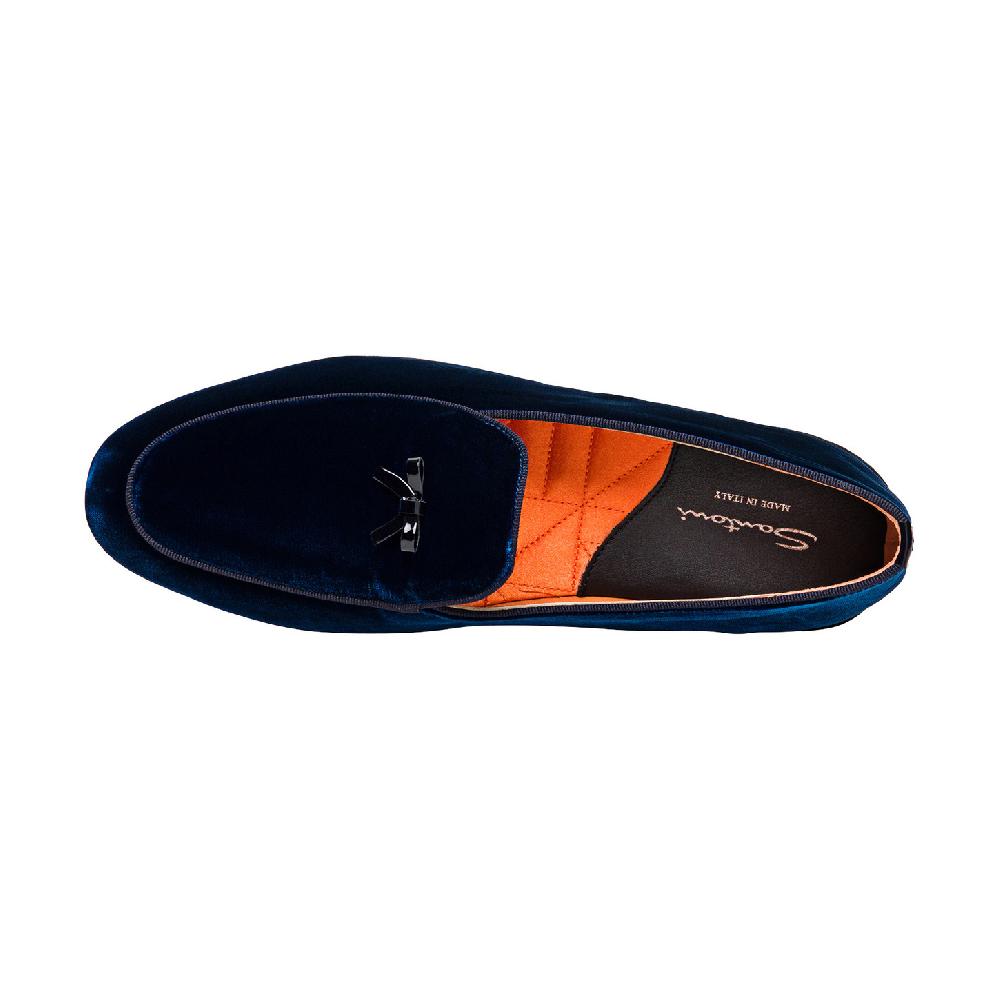 Santoni Pantofola con dettaglio fiocco da uomo in velluto blu Vendita