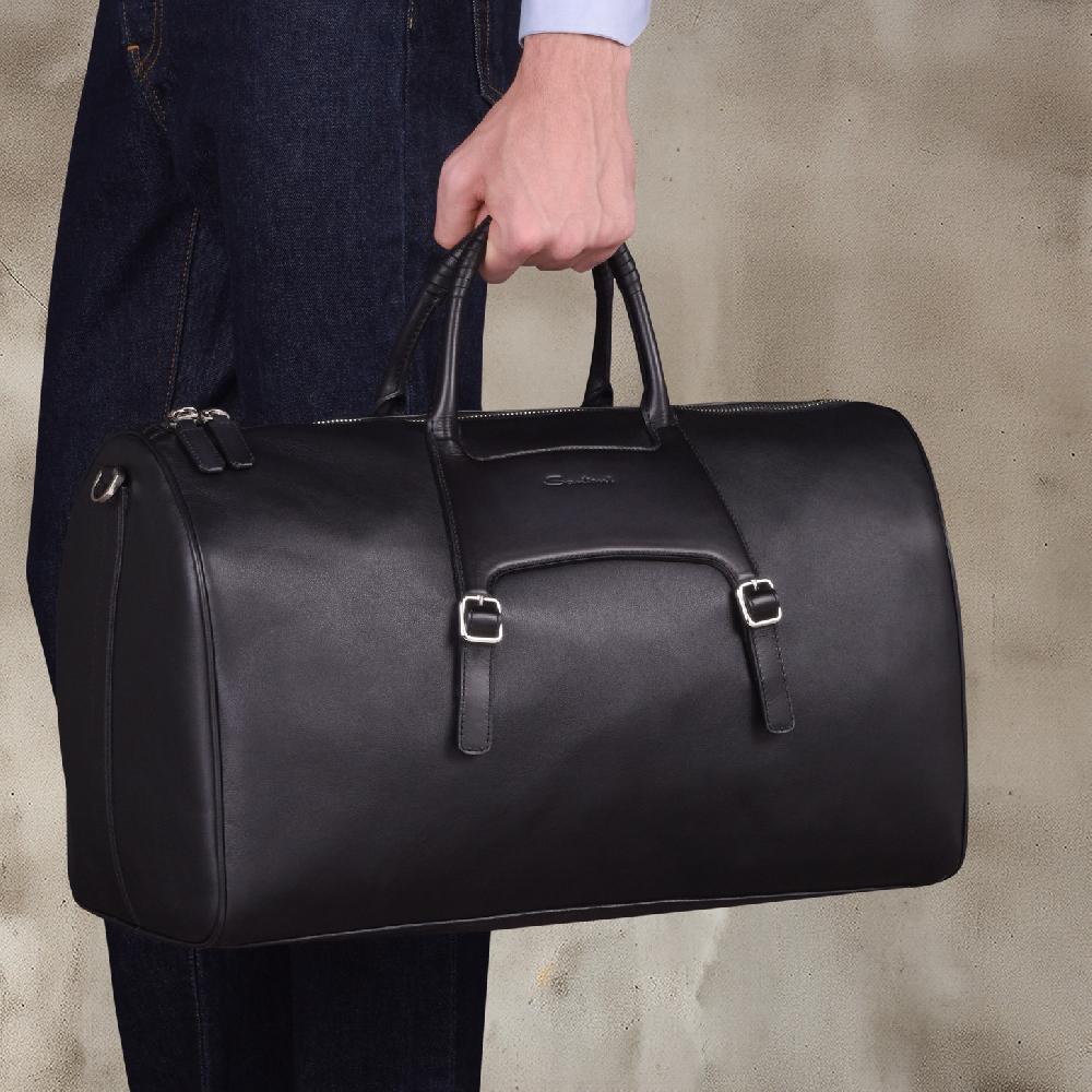 Santoni Borsa da viaggio in pelle nera Promozione