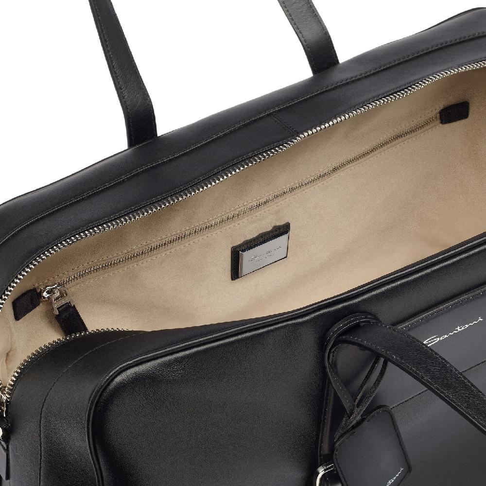 Santoni Borsa da viaggio in pelle nera Spedizione Gratuita