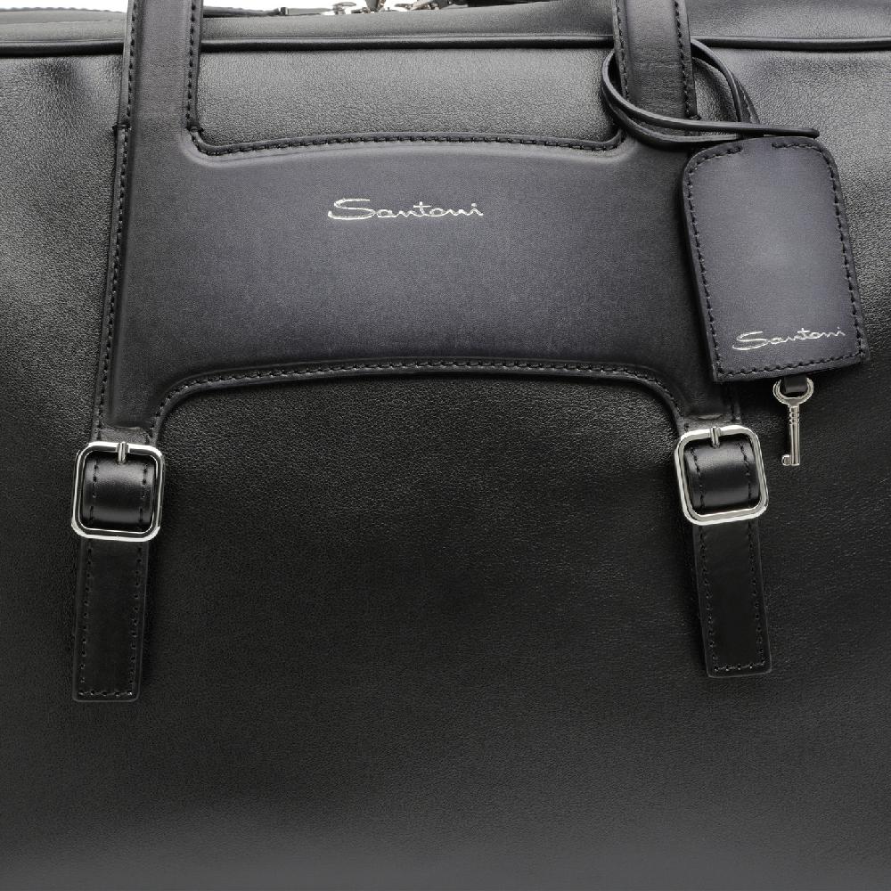 Santoni Borsa da viaggio in pelle nera Spedizione Gratuita