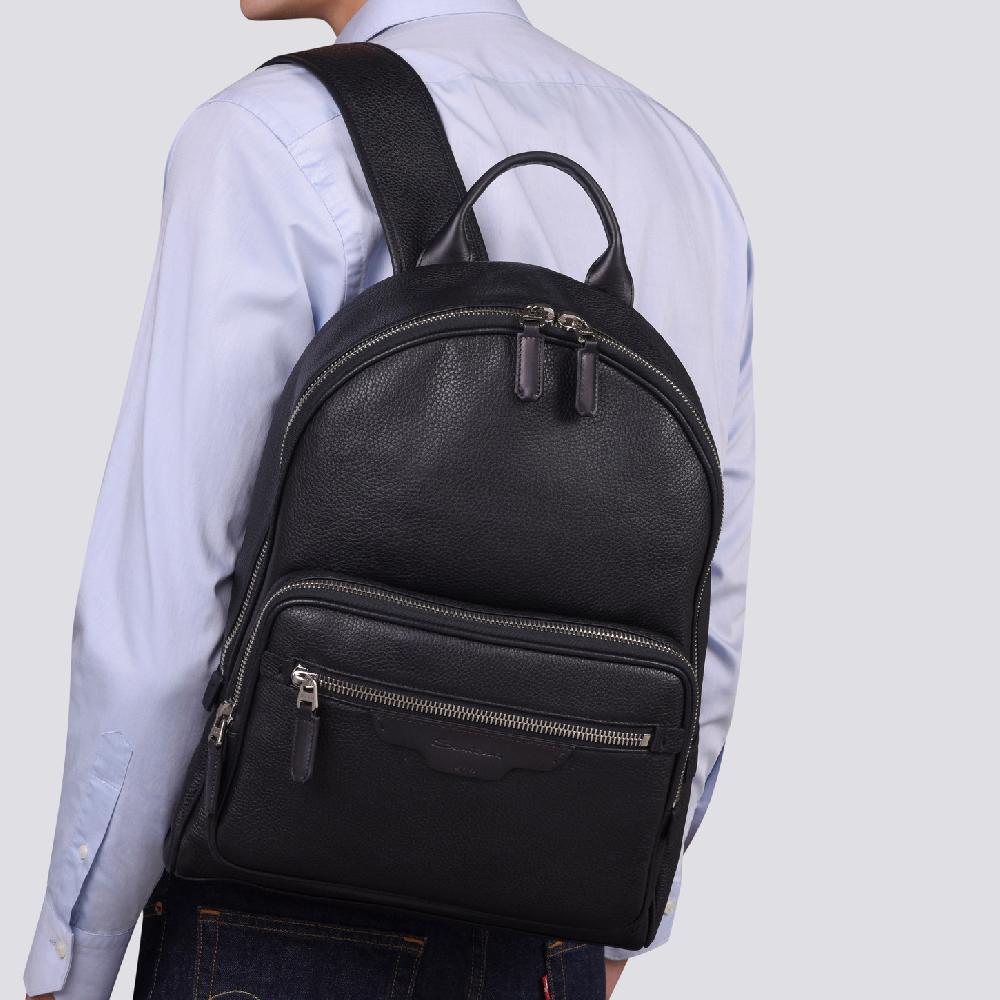 Santoni Zaino in pelle bottalata nera Pezzi Unici