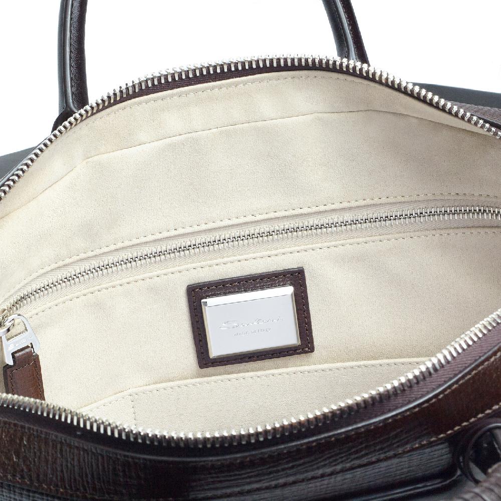 Santoni Briefcase in pelle stampata marrone Acquista Ora
