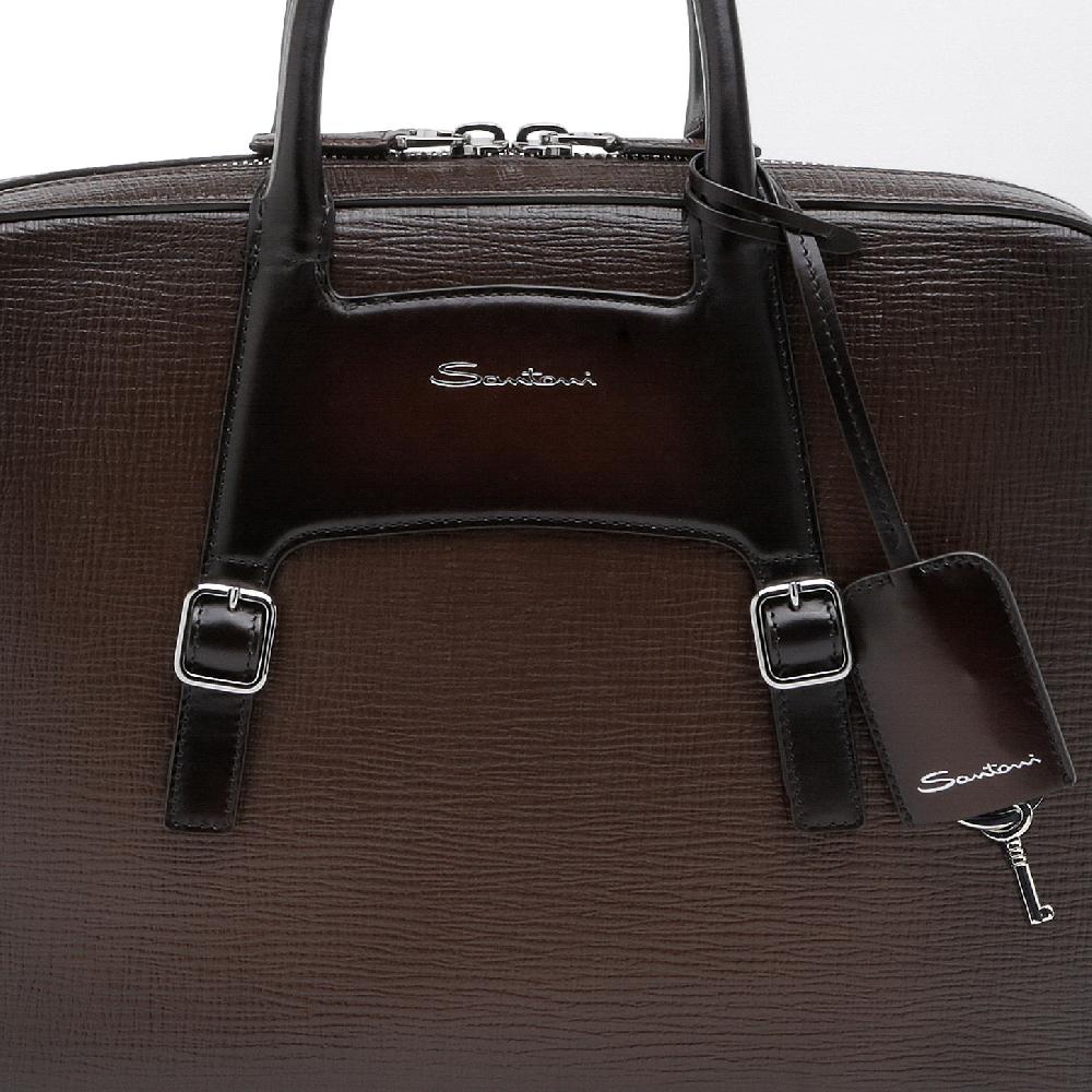 Santoni Briefcase in pelle stampata marrone Acquista Ora