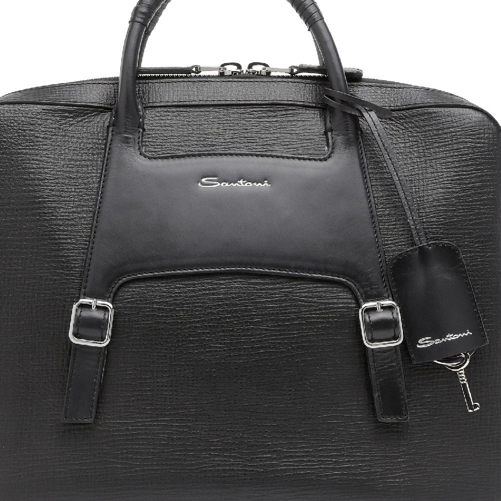 Santoni Briefcase in pelle stampata nera Negozio online di fabbrica