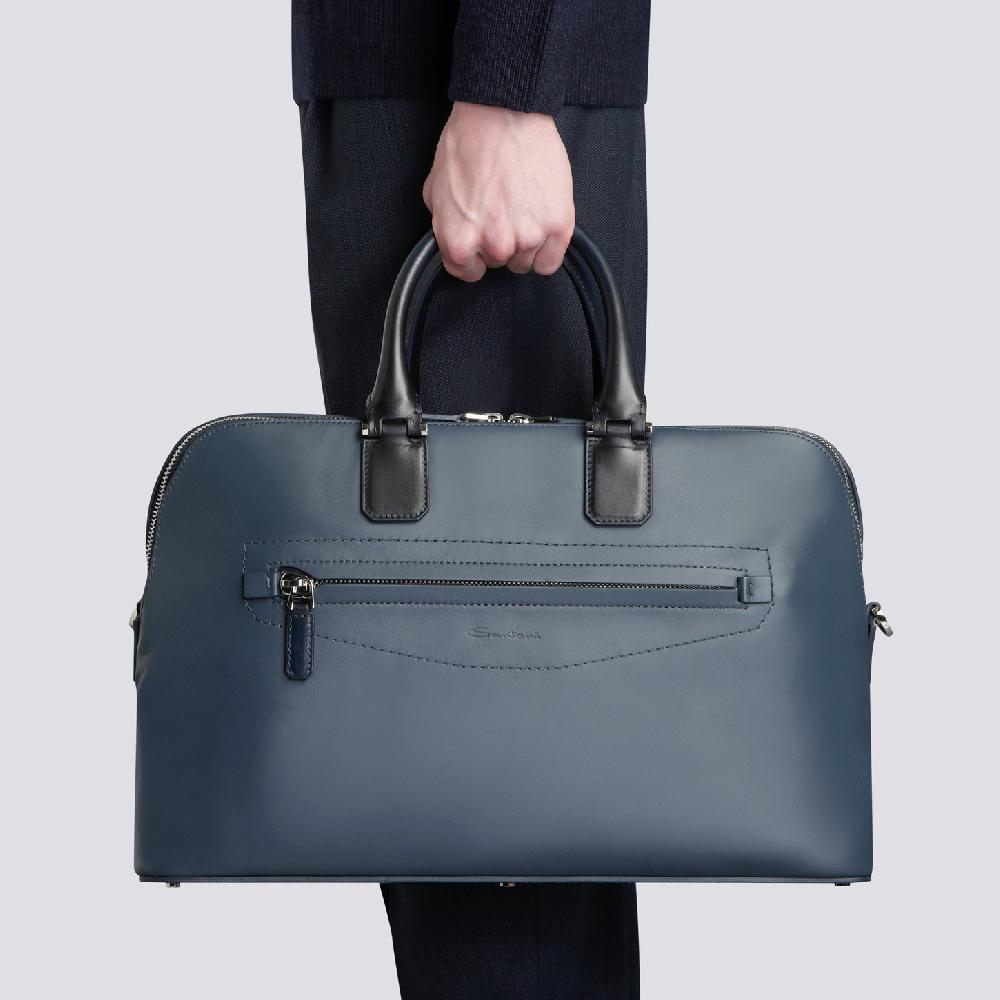 Santoni Borsa porta pc in pelle blu Offerta speciale