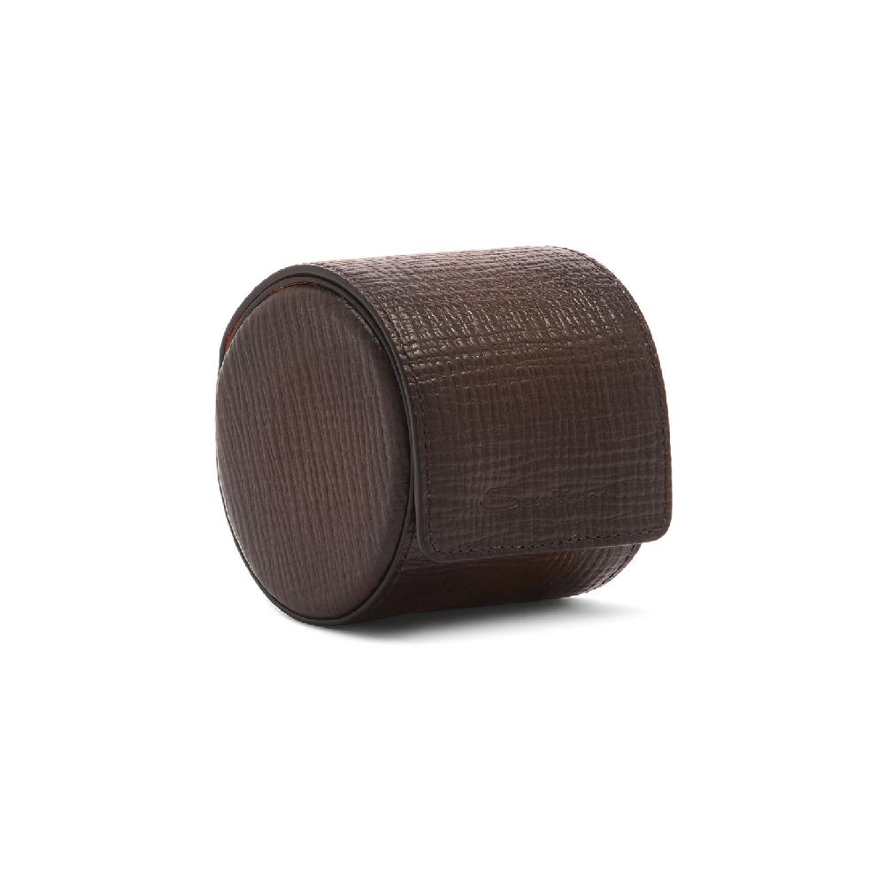 Santoni Custodia portaorologi piccola in pelle stampata marrone Shopping Online