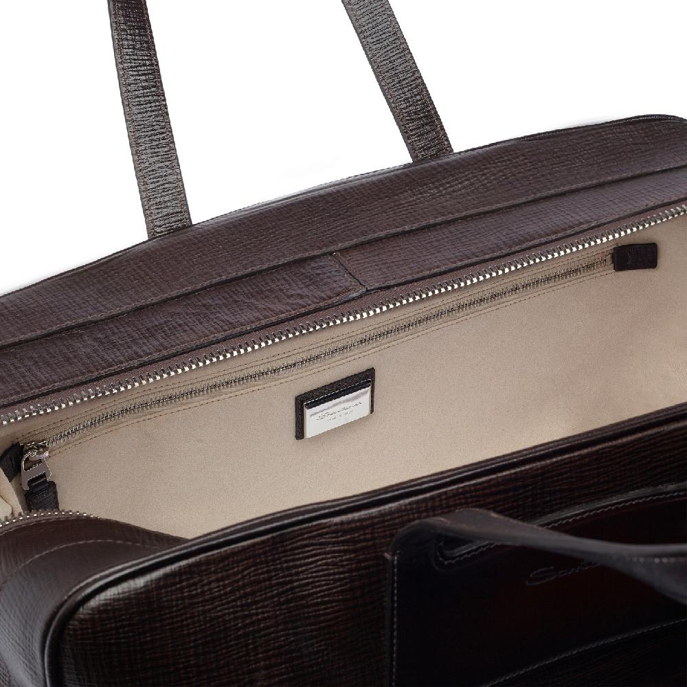 Santoni Borsa da viaggio in pelle stampata marrone Offerta Giorno del Papà