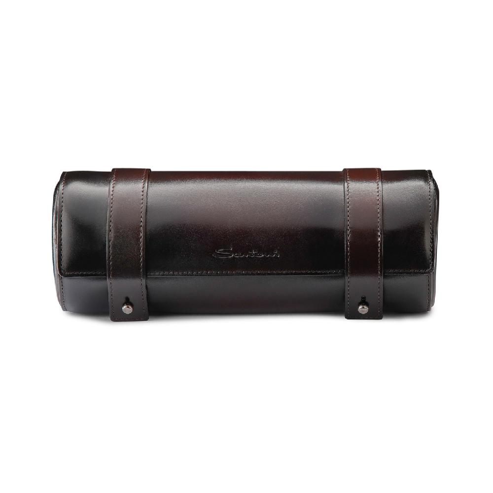 Santoni Custodia portaorologi grande in pelle marrone