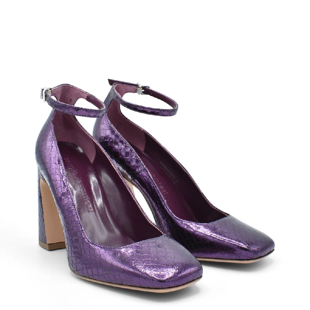 Sergio Levantesi Vergy Violet. Décolleté in pelle effetto rettile con cinturino Vendite stagionali