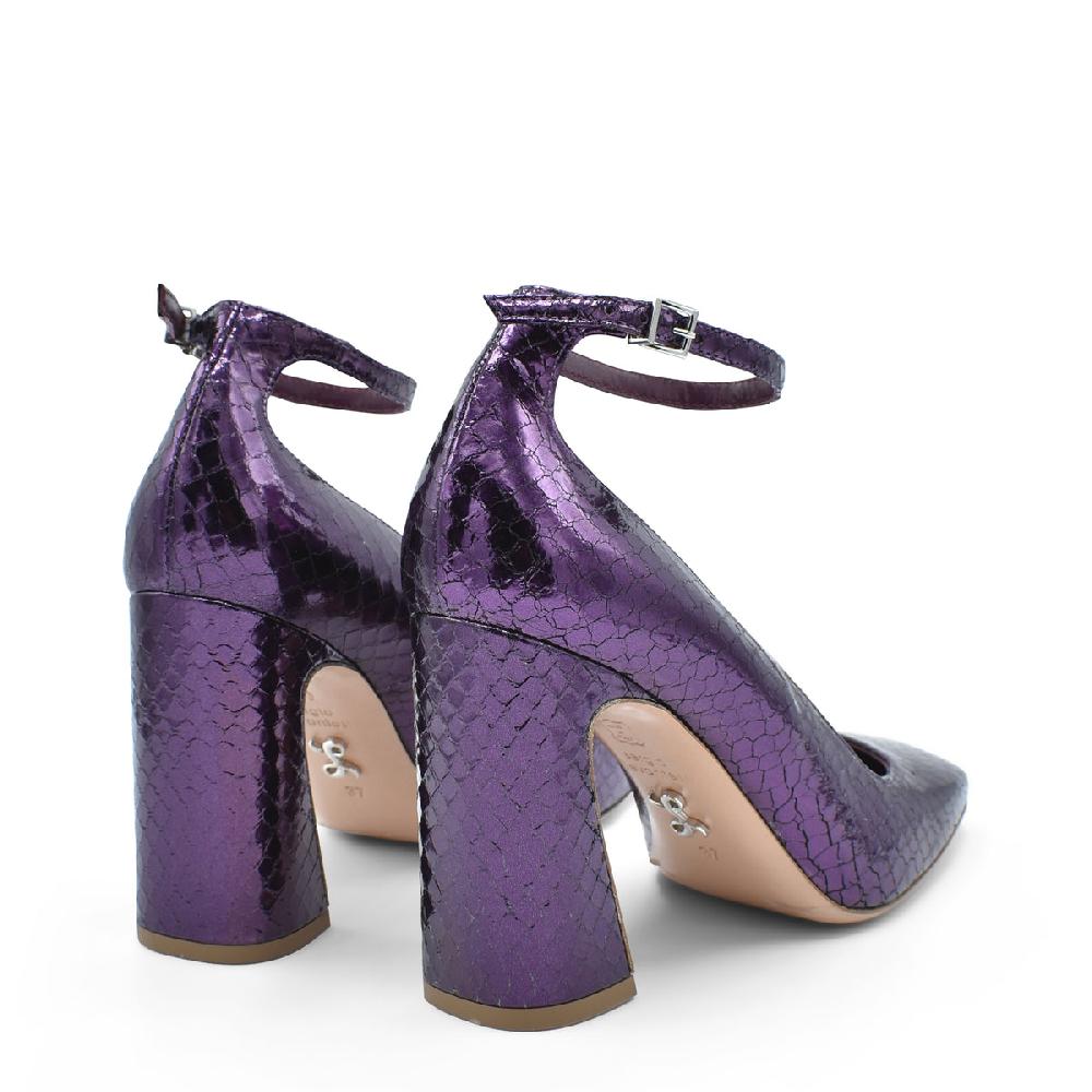 Sergio Levantesi Vergy Violet. Décolleté in pelle effetto rettile con cinturino Vendite stagionali