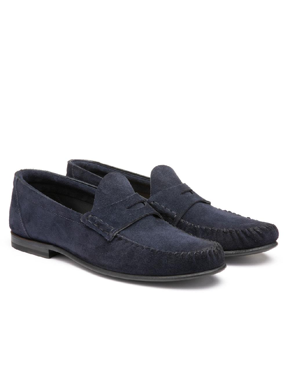 Silvano Sassetti Mocassini Penny in suede navy Vendita Economica