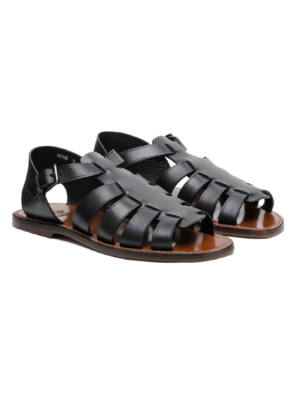 Silvano Sassetti Sandali Gladiator in pelle nera Nuovo