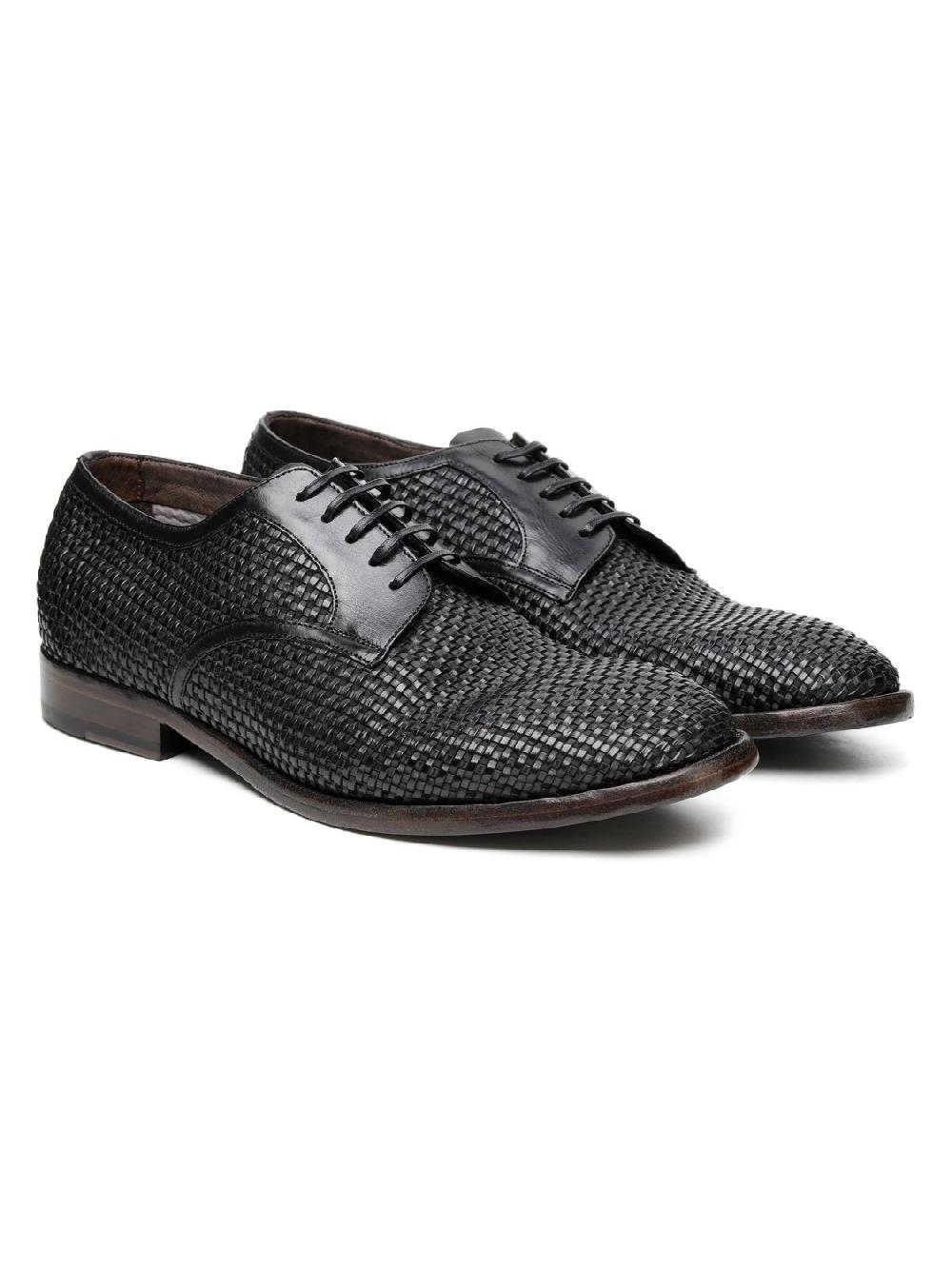 Silvano Sassetti Scarpe Derby in pelle nera intrecciata Qualità