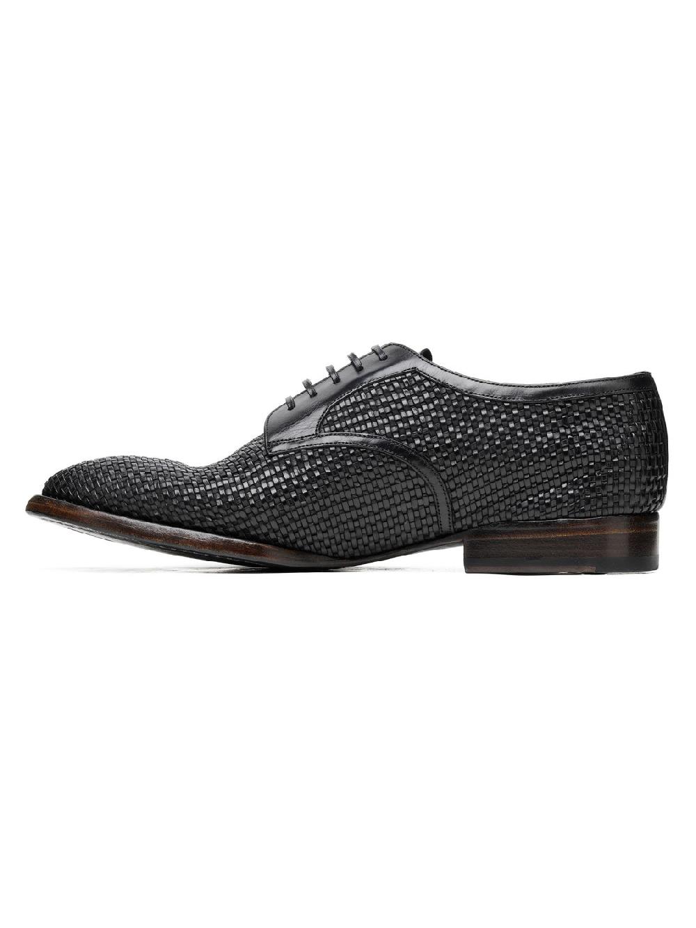 Silvano Sassetti Scarpe Derby in pelle nera intrecciata Qualità