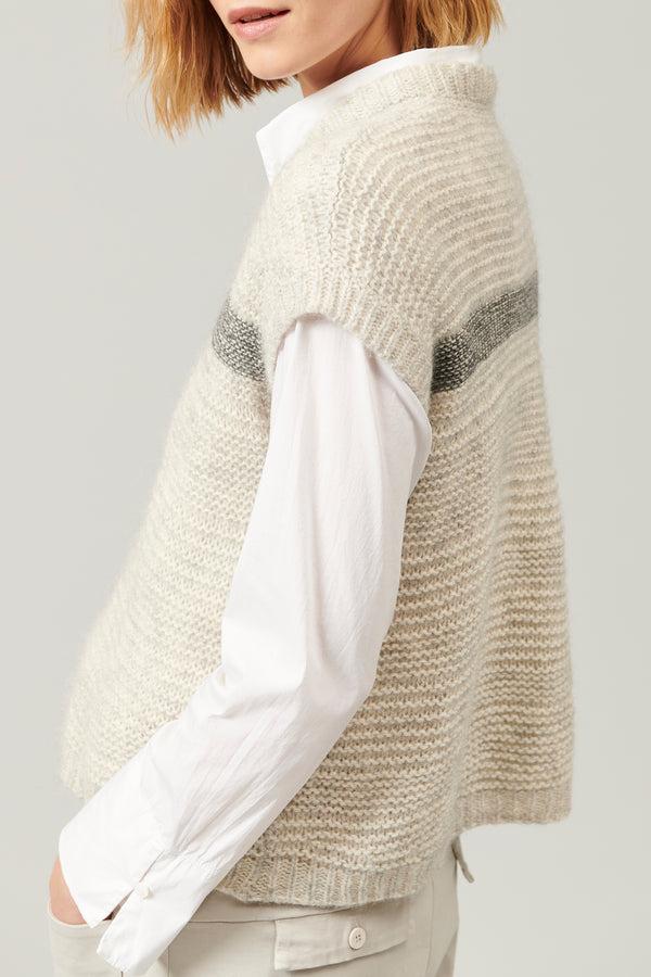 Transit Par Such Maglia senza maniche in lana ed alpaca motivo di riga a contrasto colo – Transit Novità