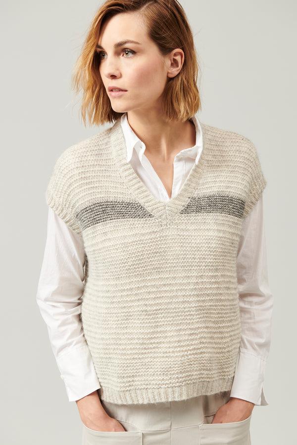 Transit Par Such Maglia senza maniche in lana ed alpaca motivo di riga a contrasto colo – Transit Novità