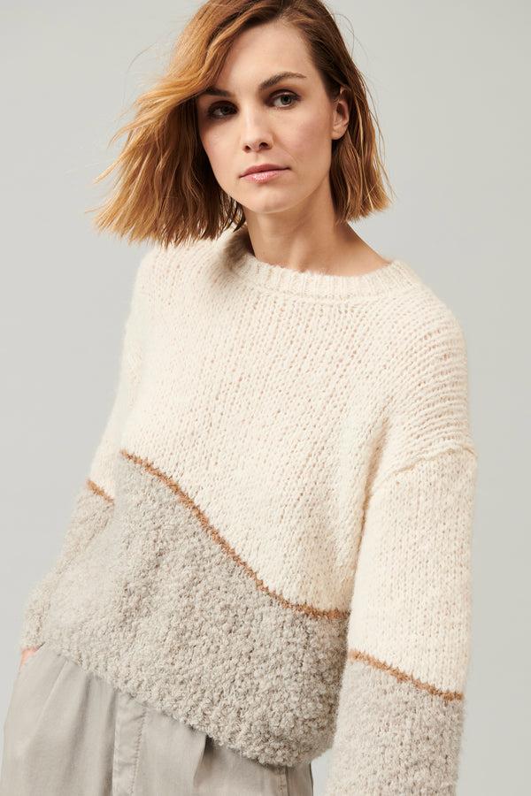Transit Par Such Maglia oversize girocollo in filato di alpaca naturale con texture bou – Transit Vendita Calda