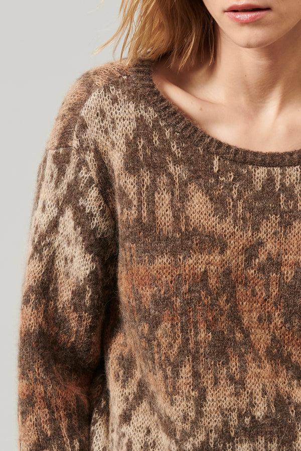 Transit Par Such Maglia girocollo a manica lunga in filato di alpaca e mohair con lavor – Transit Saldi Di Fabbrica