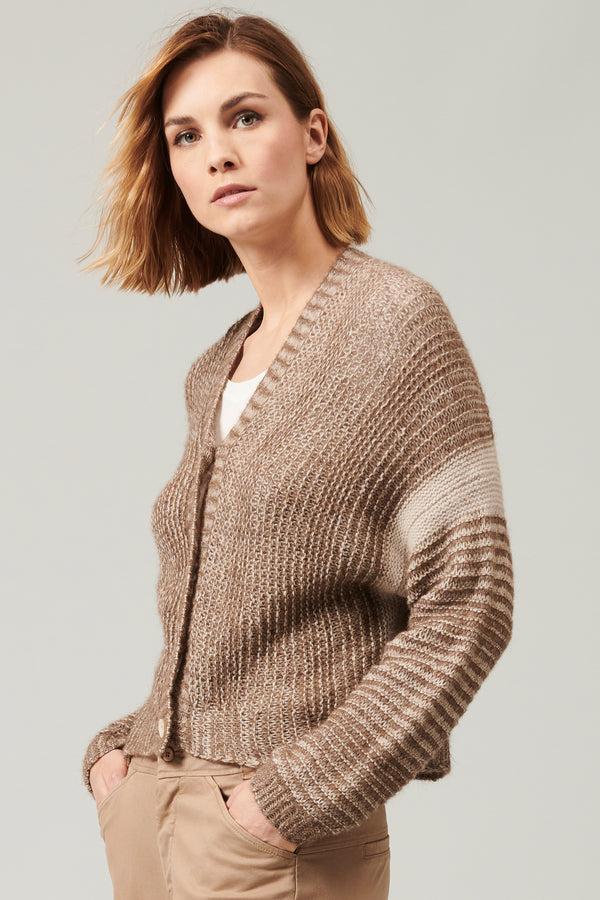 Transit Par Such Cardigan in lana ed alpaca con motivo di riga a contrasto colore | 101 – Transit 2025