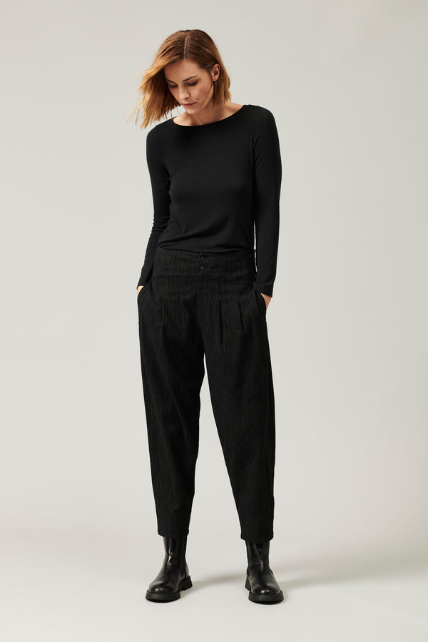 Transit Par Such Pantalone rigato linea bombé com pinces in cotone e viscosa stretch | – Transit In Vendita