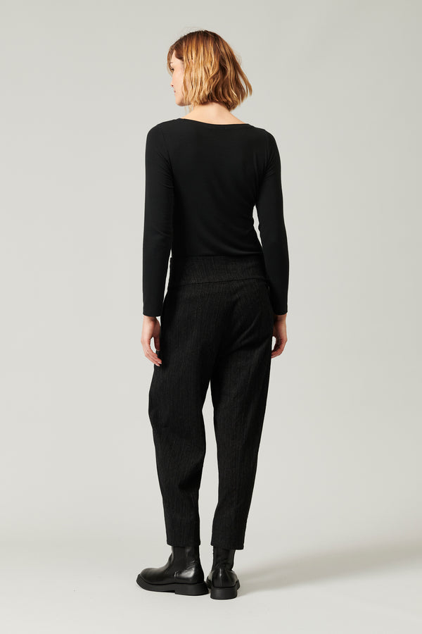 Transit Par Such Pantalone rigato linea bombé com pinces in cotone e viscosa stretch | – Transit In Vendita