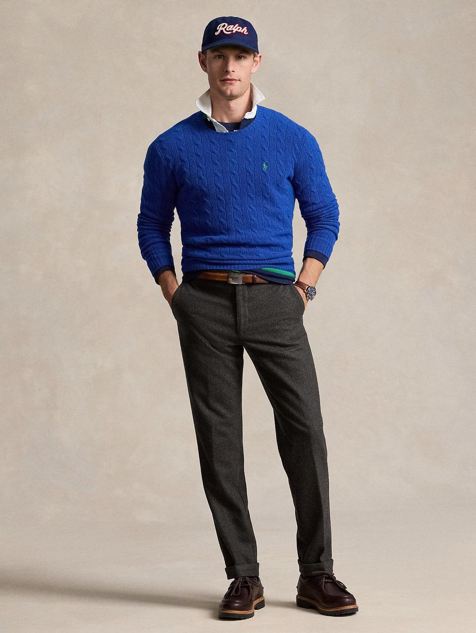 RALPH LAUREN Maglia in Lana e Cashmere a Trecce Blu In Linea