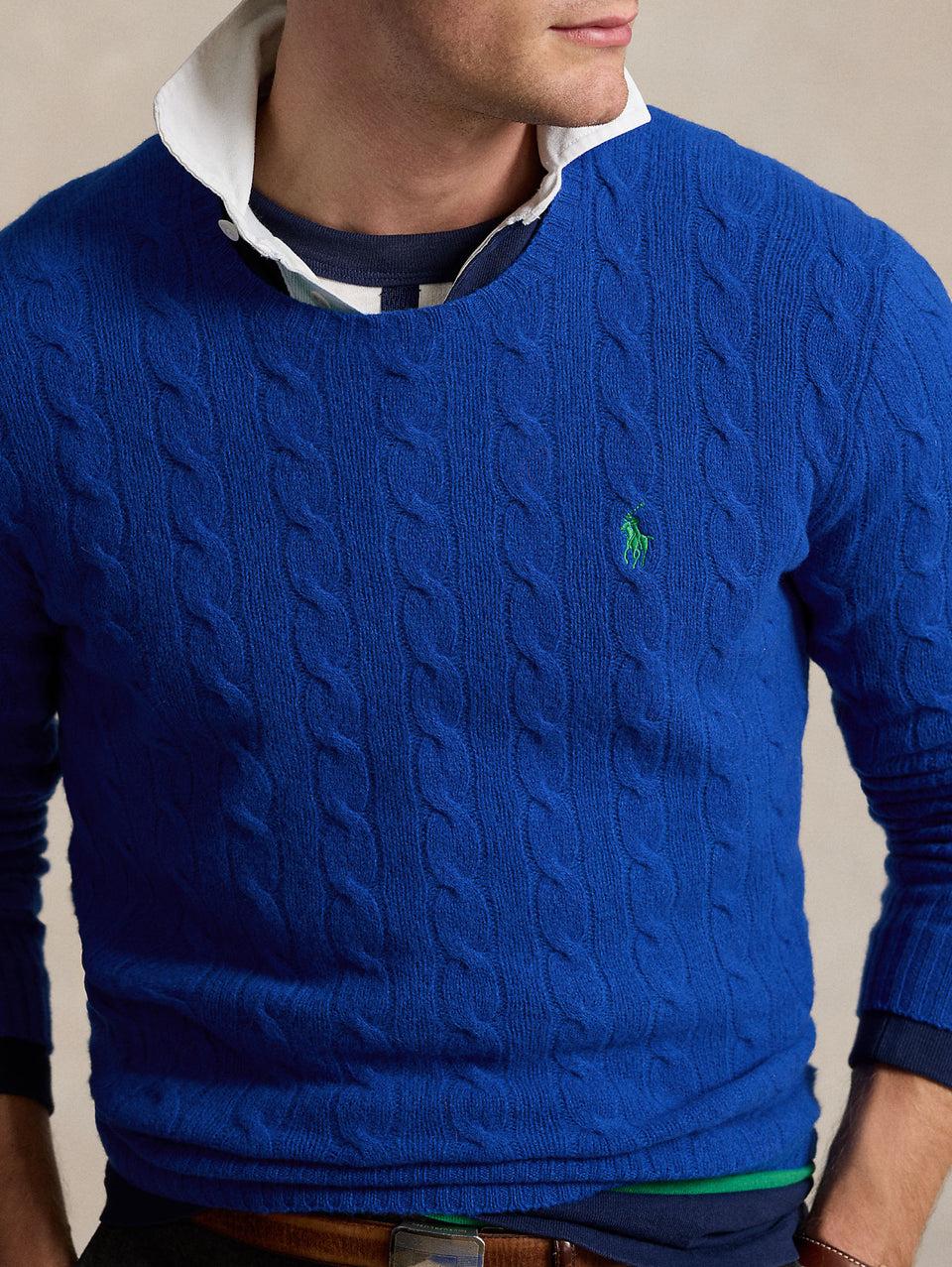 RALPH LAUREN Maglia in Lana e Cashmere a Trecce Blu In Linea
