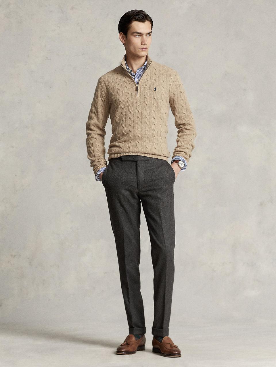 RALPH LAUREN Maglia Mezza Zip a Trecce Cammello Promozione