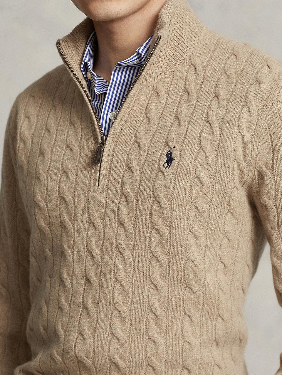 RALPH LAUREN Maglia Mezza Zip a Trecce Cammello Promozione