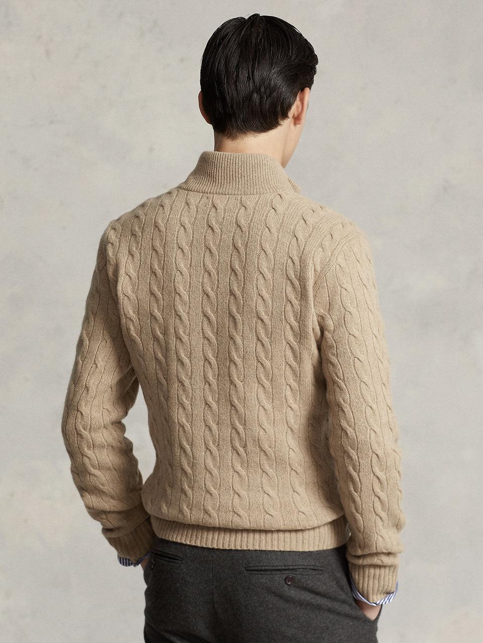 RALPH LAUREN Maglia Mezza Zip a Trecce Cammello Promozione