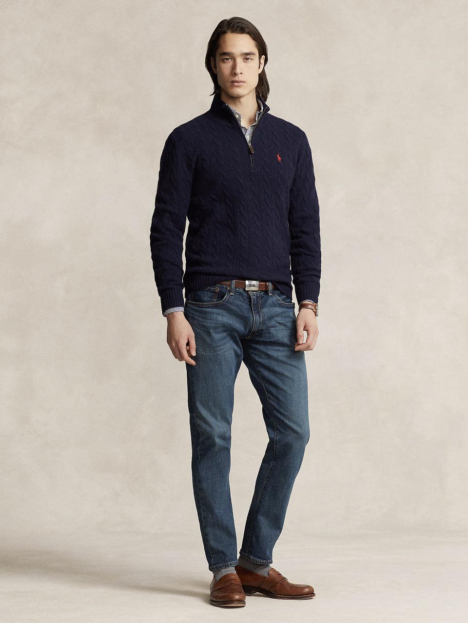 RALPH LAUREN Maglia Mezza Zip a Trecce Blu Negozi Online