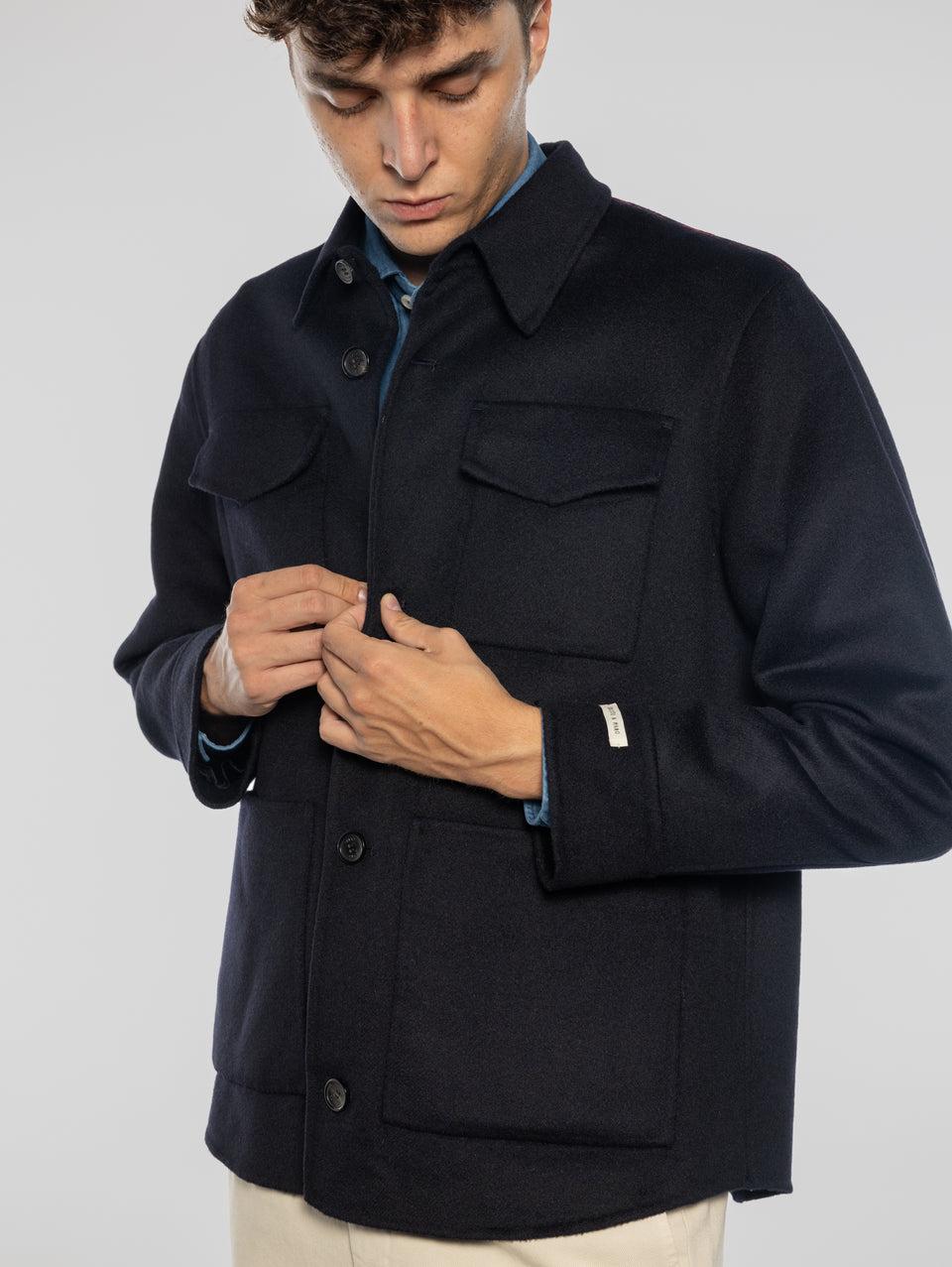 PALTò Overshirt in Panno Double Sasha Blu Presa