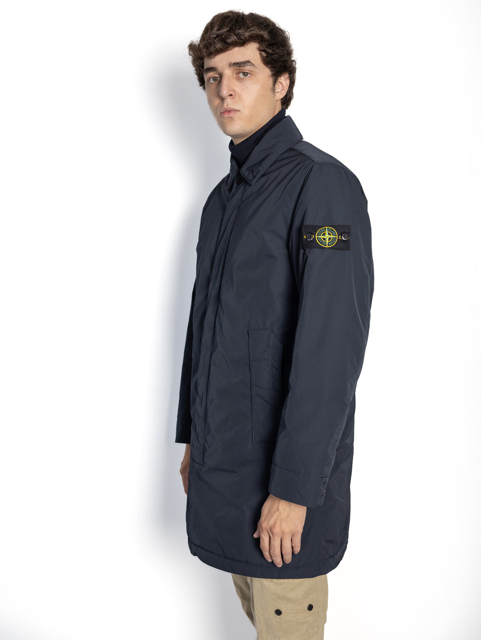 STONE ISLAND Cappotto in Micro Twill con Imbottitura Blu Outlet