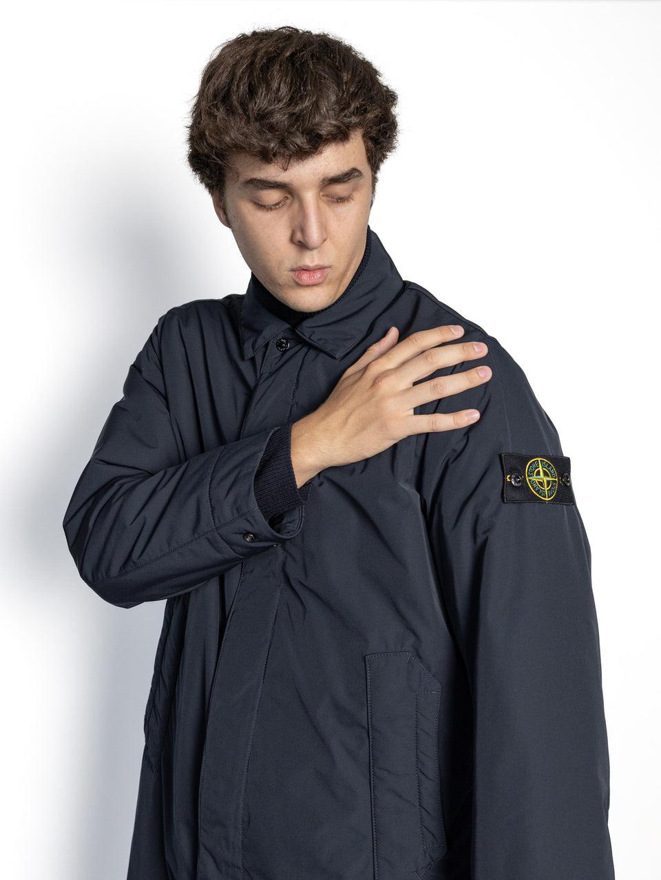 STONE ISLAND Cappotto in Micro Twill con Imbottitura Blu Outlet