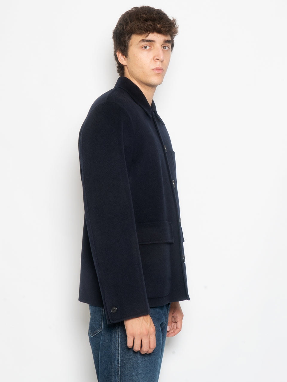 AMARANTO Giacca Worker in Cashmere e Lana Navy Vendita Calda