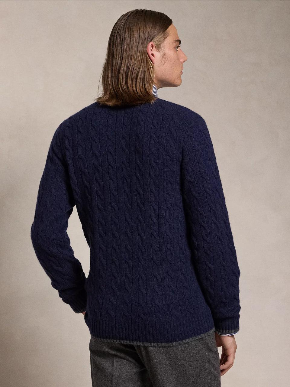 RALPH LAUREN Cardigan in Lana e Cashmere a Trecce Blu Fino Al -60%