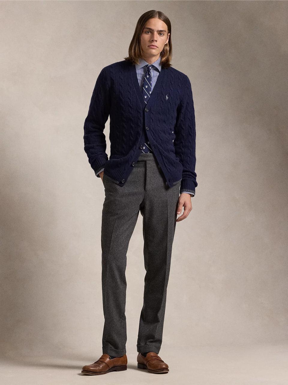 RALPH LAUREN Cardigan in Lana e Cashmere a Trecce Blu Fino Al -60%