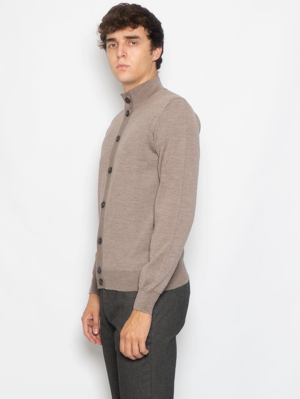 ALPHA STUDIO Cardigan con Bottoni in Merinos Greige Presa