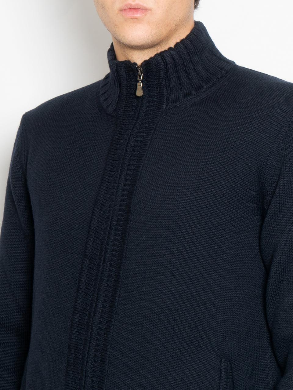 ALPHA STUDIO Cardigan in Maglia Full Zip Blu Sconto