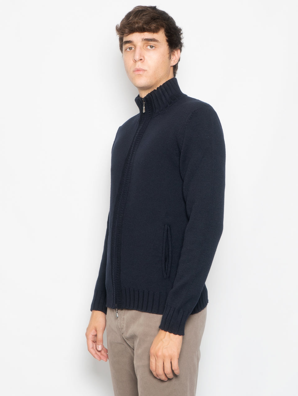 ALPHA STUDIO Cardigan in Maglia Full Zip Blu Sconto