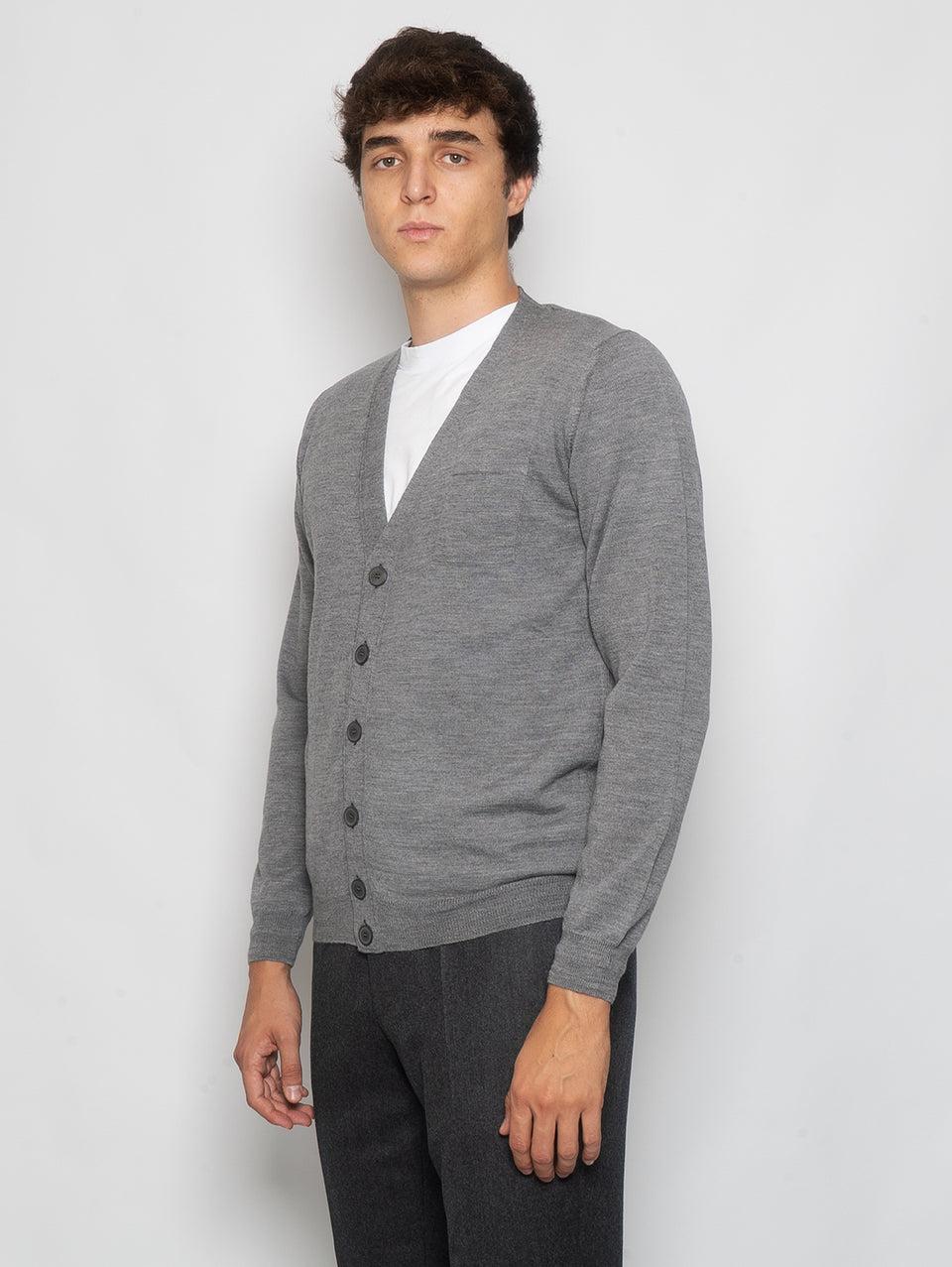 ALPHA STUDIO Cardigan con Taschino in Merinos Grigio Offerta